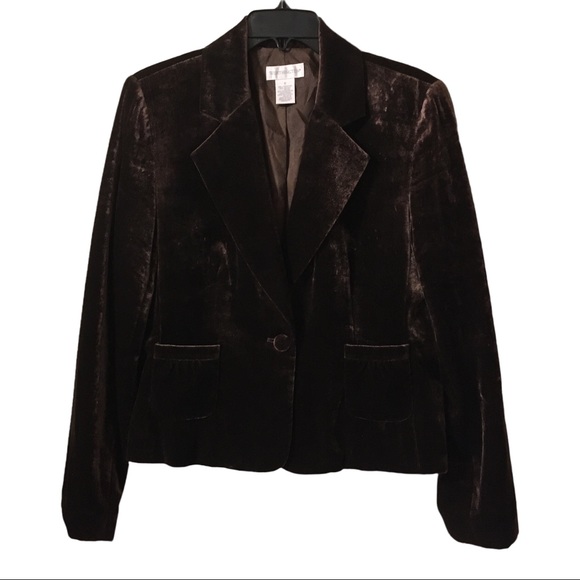 Worthington Jackets & Blazers - Vintage Women’s Crushed Velvet Brown Blazer Jacket Sz 12 EUC